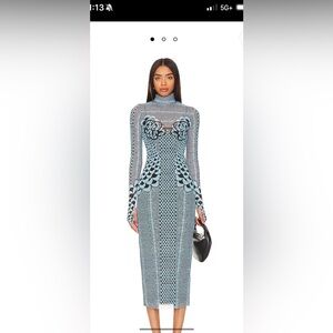 AFRM Patterned Long Sleeve Dress in Black and Blue